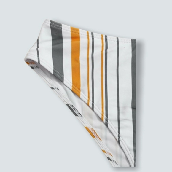 **3/$15**SHEIN Woman's Striped Orange Yellow Gray White High Cut Bikini - Picture 2 of 4